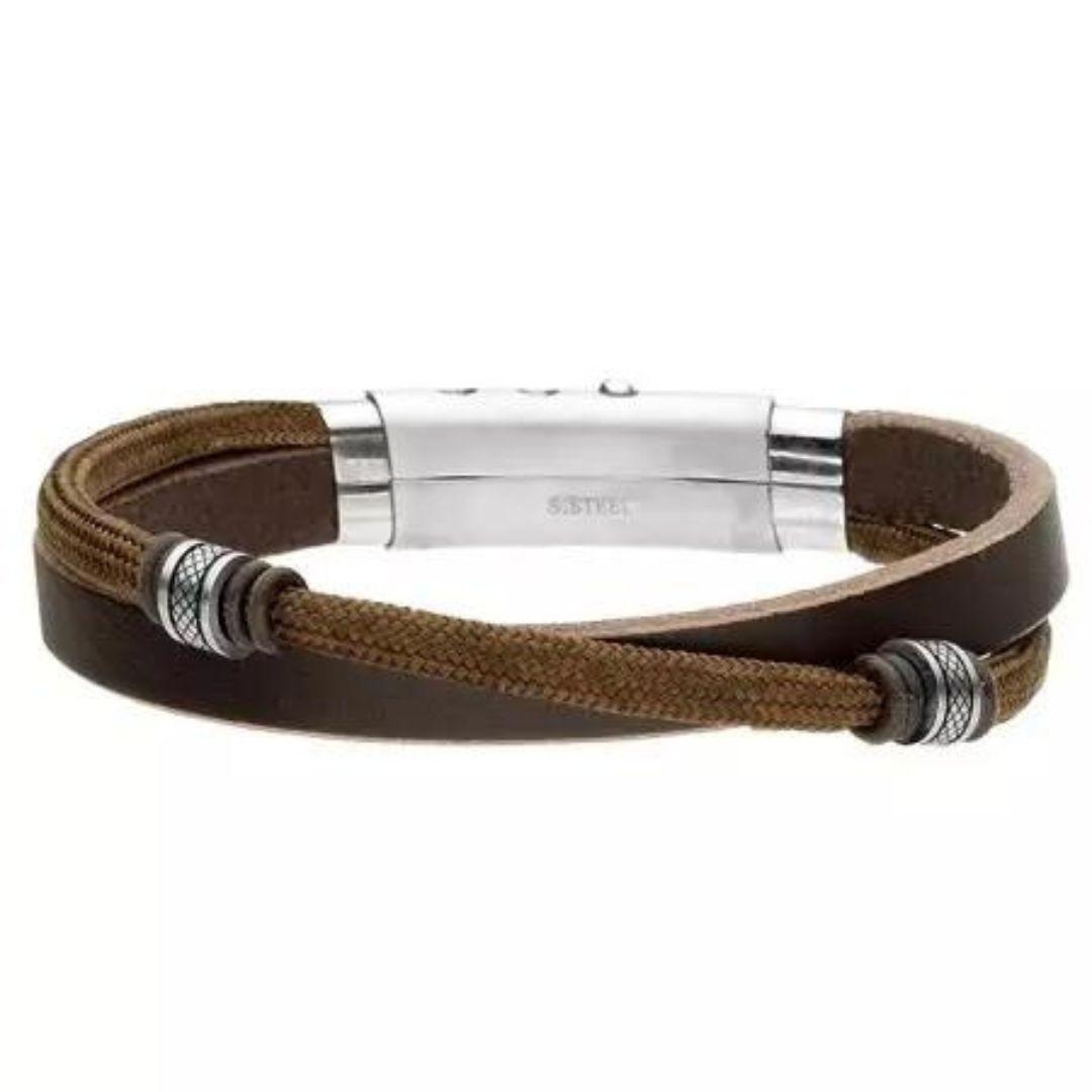 Pulsera de Hombre de Cuero Negro y Cordón de Algodón