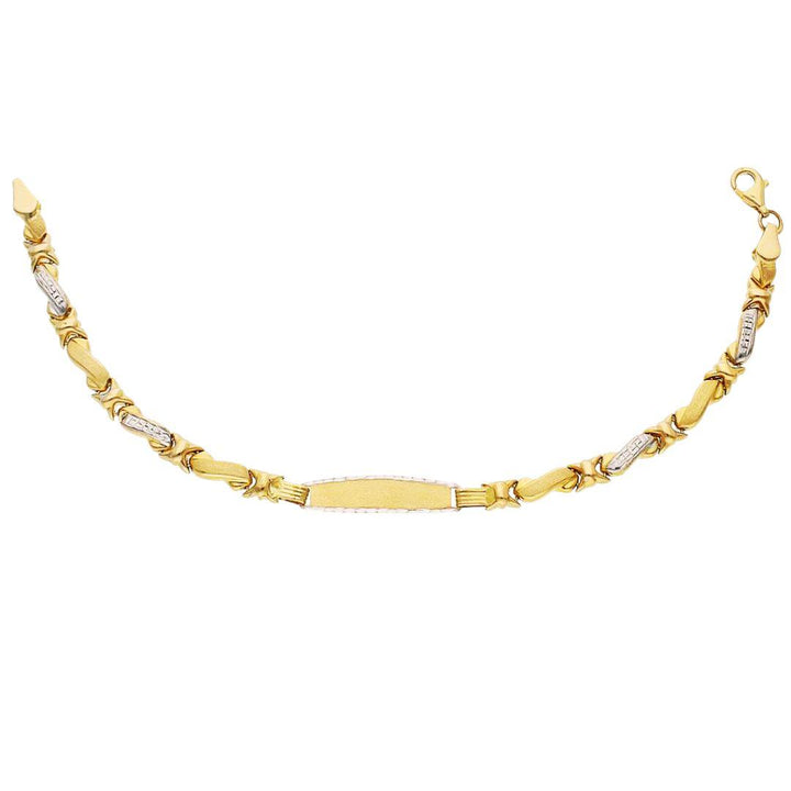 Pulsera oro bicolor placa para mujer de 18 cm