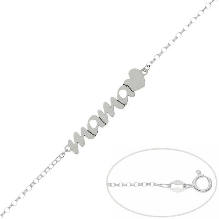 Pulsera personalizada de plata nombre y corazón Mama