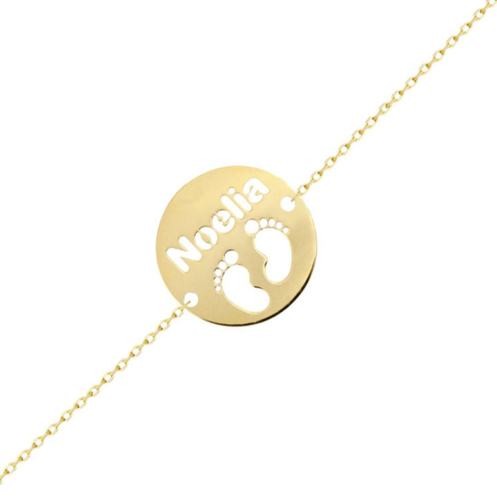 Pulsera personalizada nombre con pies de oro