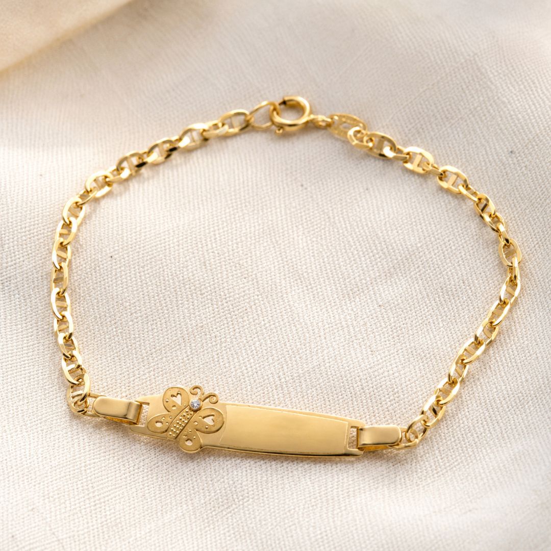 Pulsera Bebé Mariposa Oro 18K con Circonita