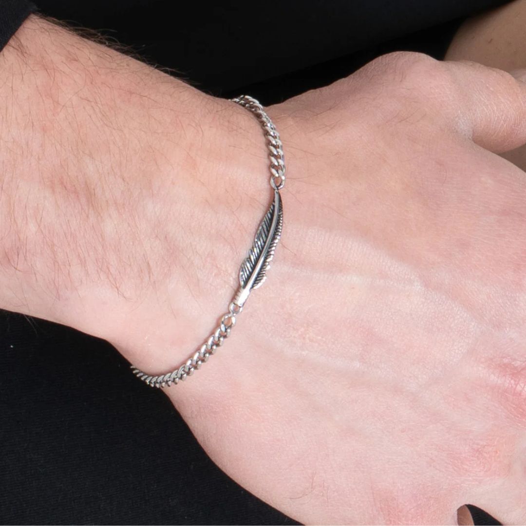 Pulsera Ligera para Hombre con Pluma de Acero Inoxidable