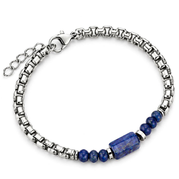 Pulsera Marea de Acero para Hombre con Piedras Azules Lapislázuli
