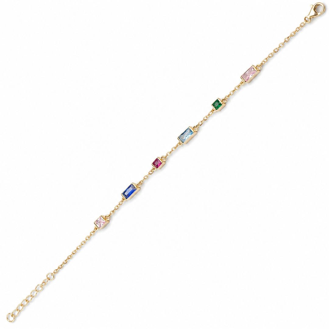 Pulsera Plata 925 Chapada en Oro con Circonitas Multicolor