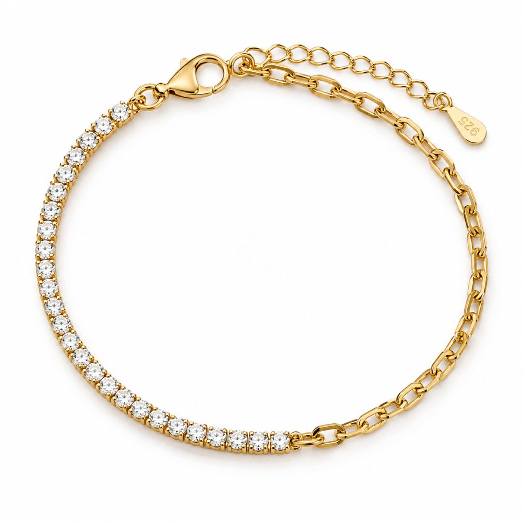 Pulsera Rivière de Plata de Ley 925 con Circonitas Blancas Bañada en Oro