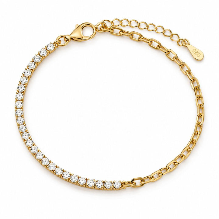 Pulsera Rivière de Plata de Ley 925 con Circonitas Blancas Bañada en Oro