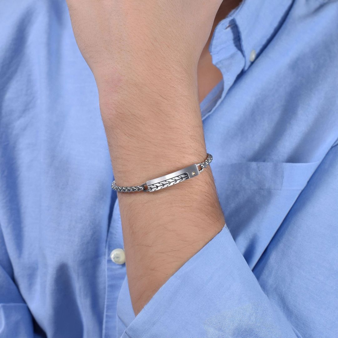 Pulsera de Acero Inoxidable para Hombre con Diseño Geométrico