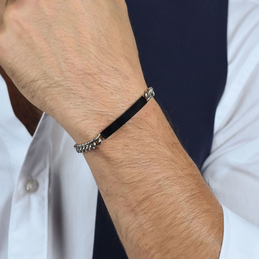 Pulsera de Acero Inoxidable para Hombre con Placa Negra