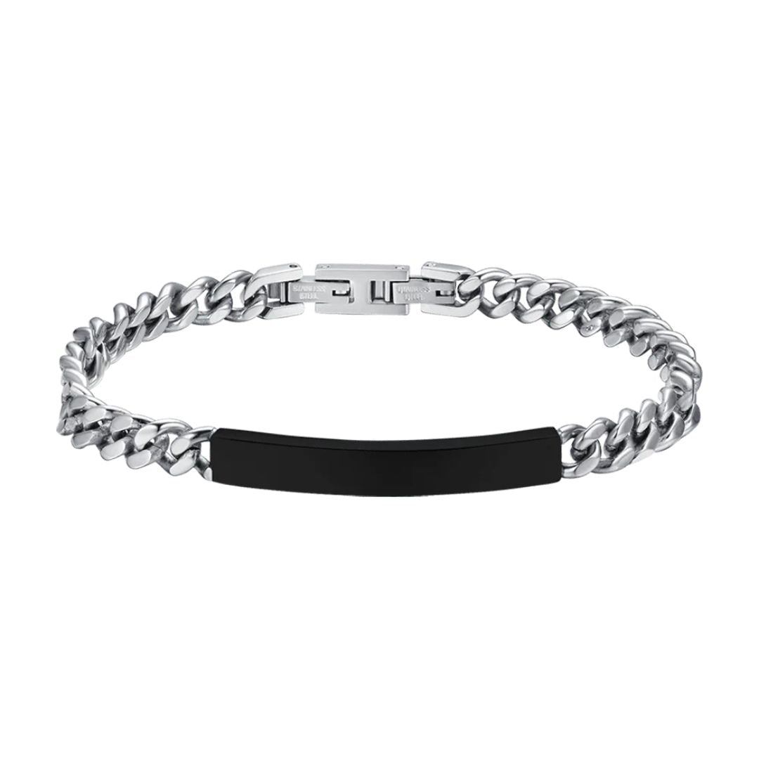 Pulsera de Acero Inoxidable para Hombre con Placa Negra