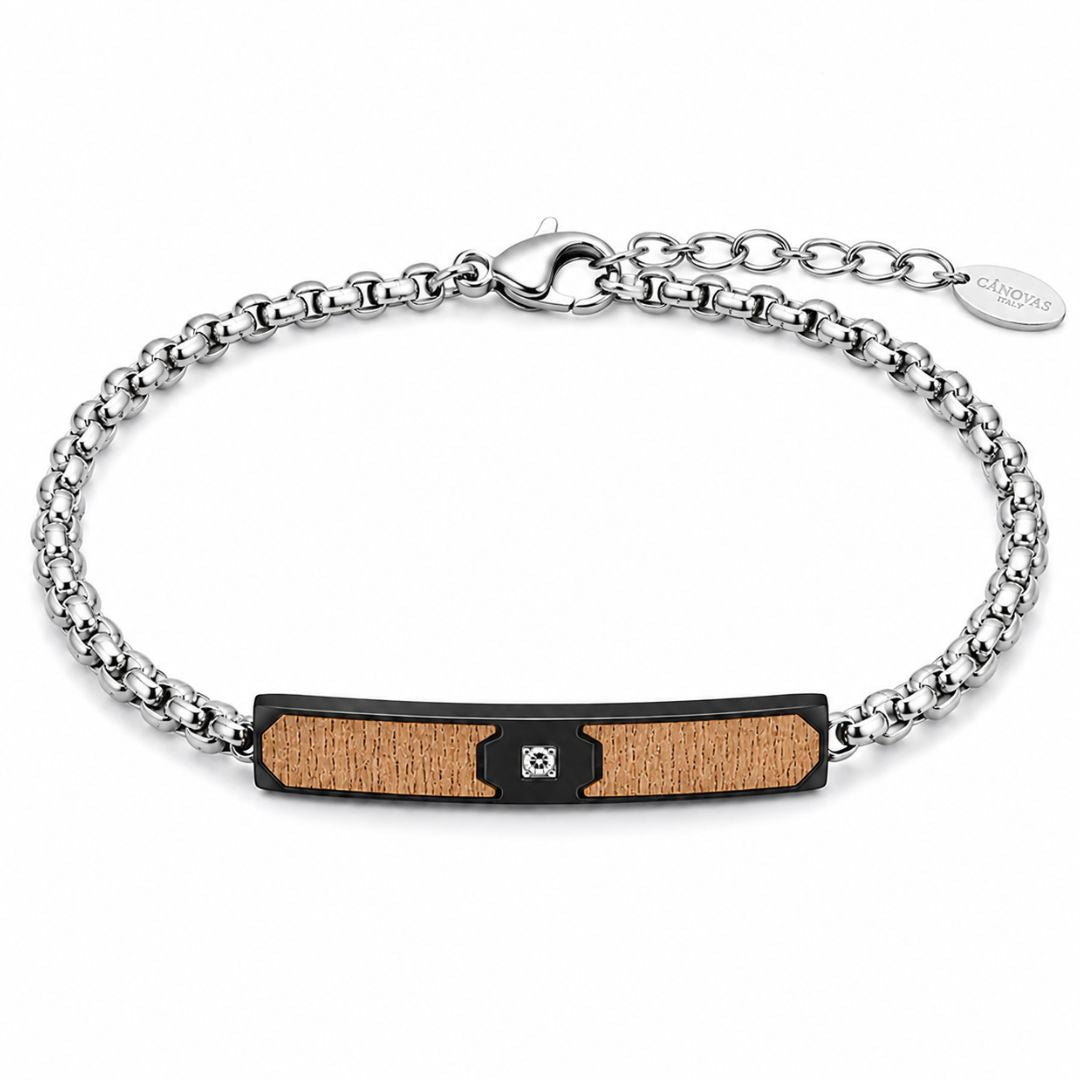 Pulsera de Acero Negra con Madera