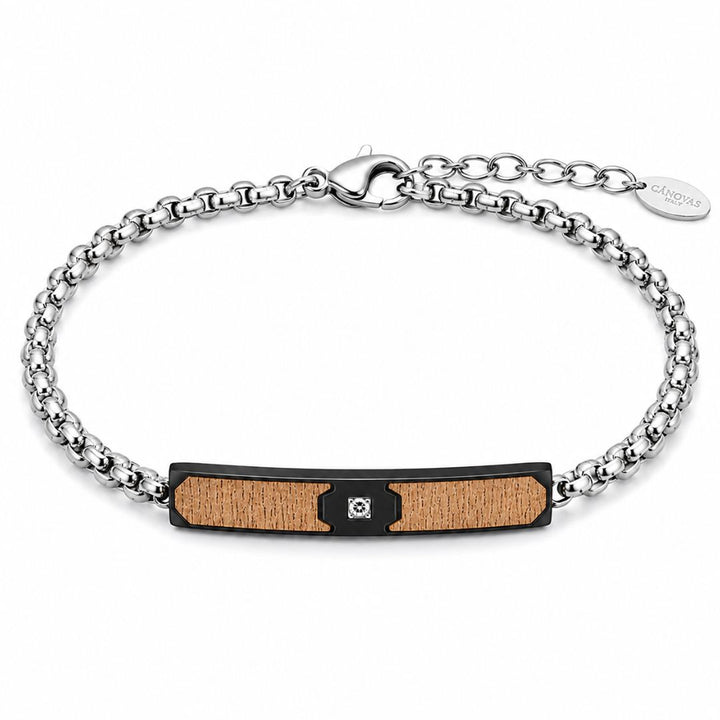 Pulsera de Acero Negra con Madera