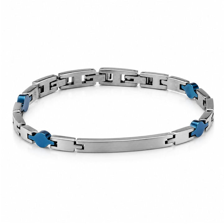 Pulsera de Acero Plateada con Detalles Azules para Hombre