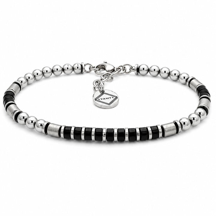 Pulsera de Acero Plateada con Detalles Negros