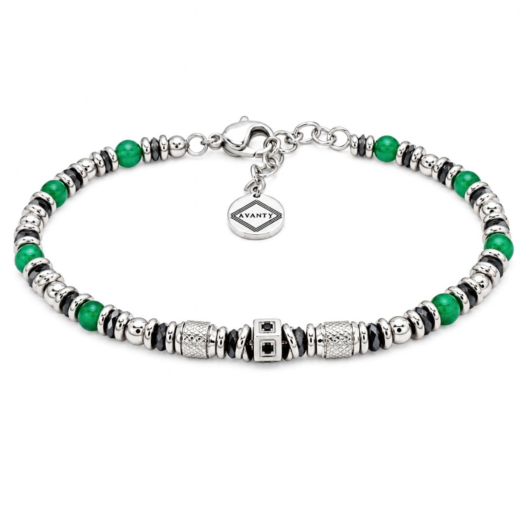 Pulsera de Acero Plateada con Detalles Verdes