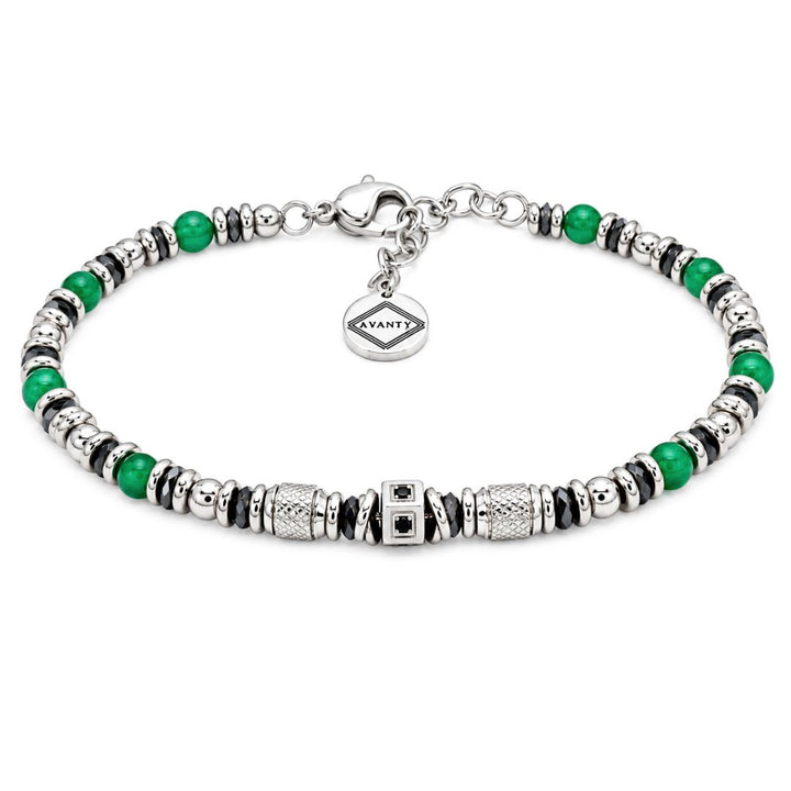 Pulsera de Acero Plateada con Detalles Verdes