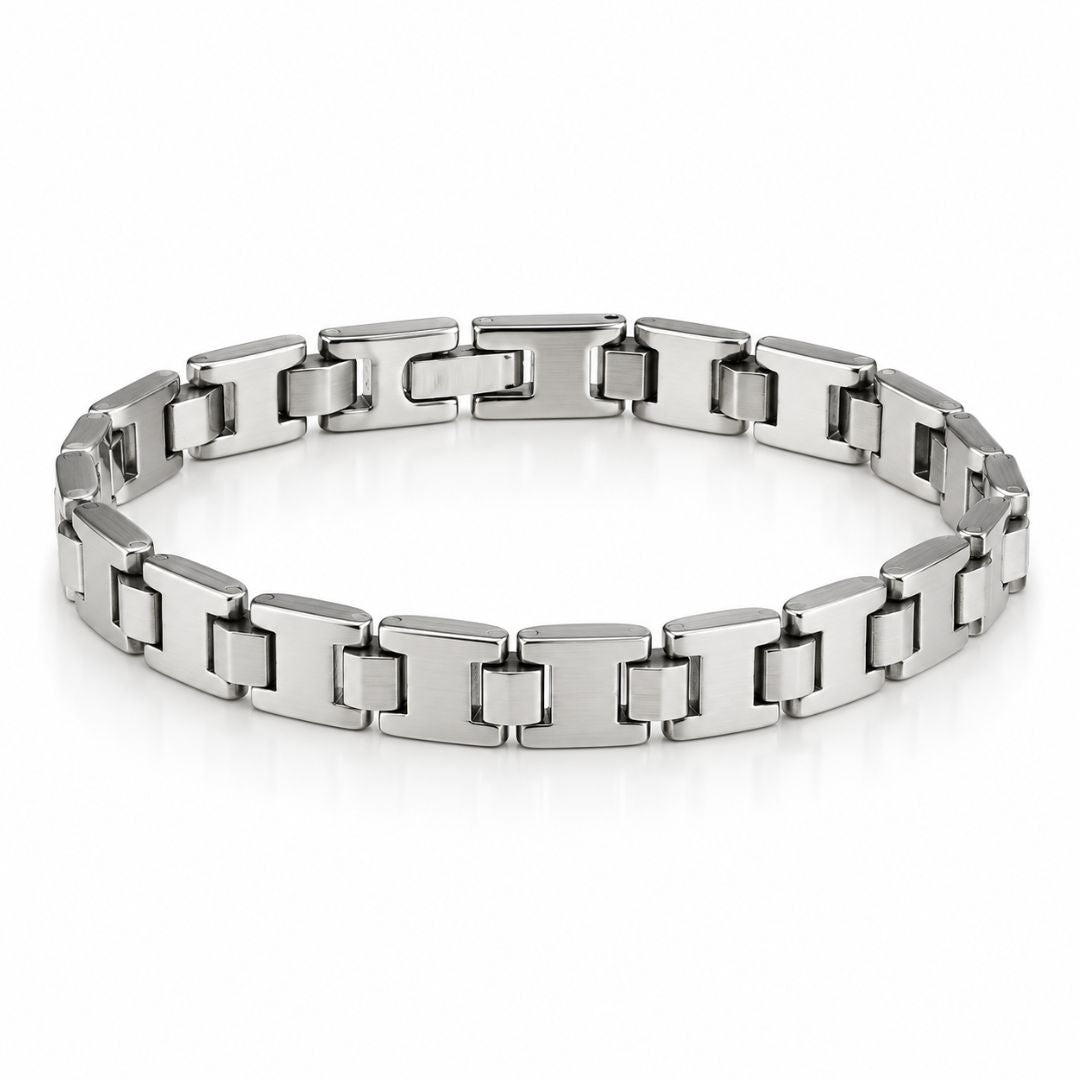 Pulsera de Acero Plateada de Eslabones para Hombre