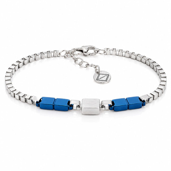 Pulsera de Acero Plateado con Detalles Azules