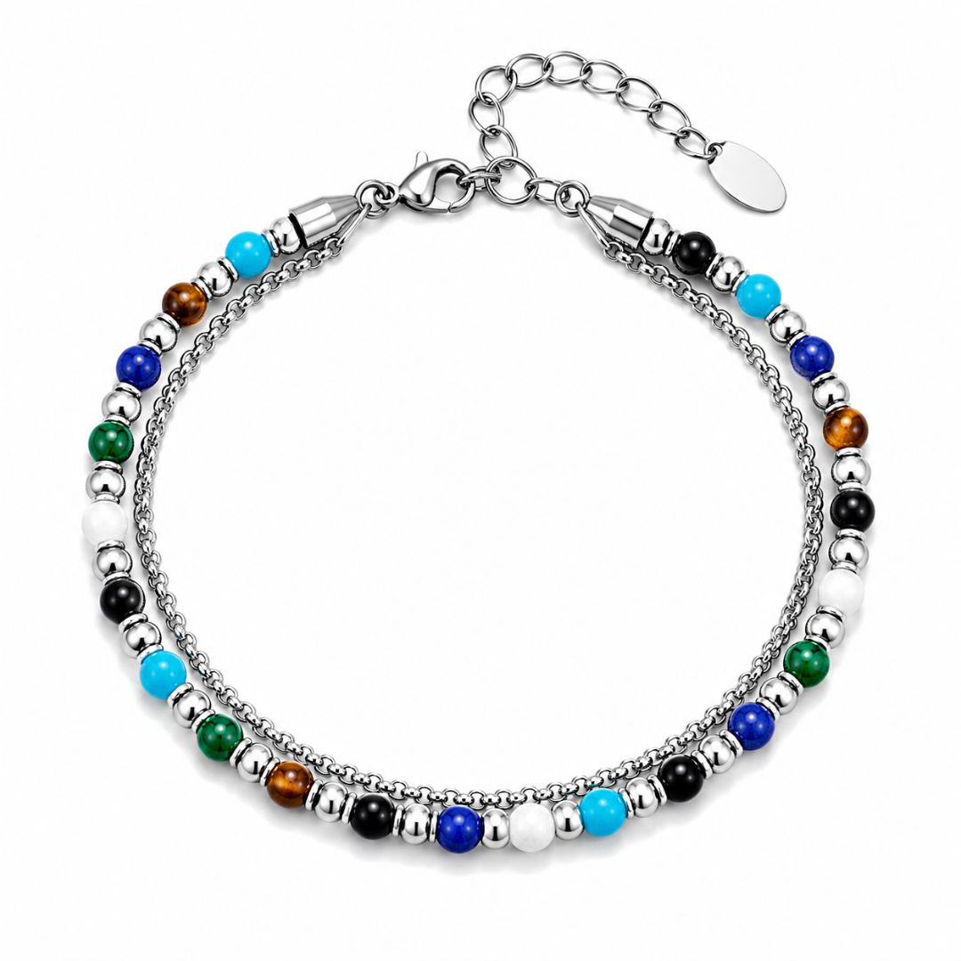 Pulsera de Acero con Bolitas Multicolor