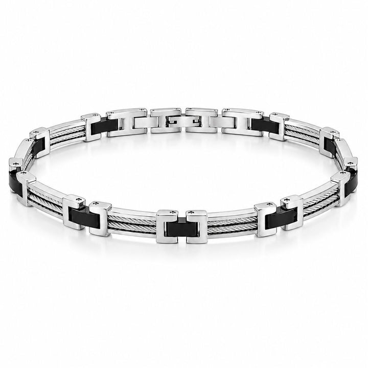 Pulsera de Acero con Detalles Negros para Hombre