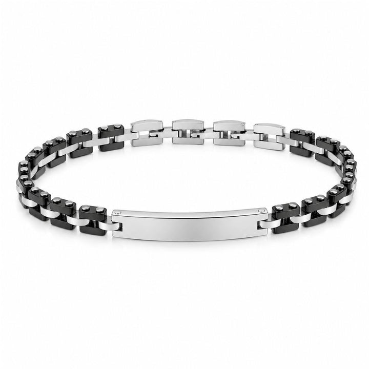 Pulsera de Acero con Placa Grabable y Detalles Negros