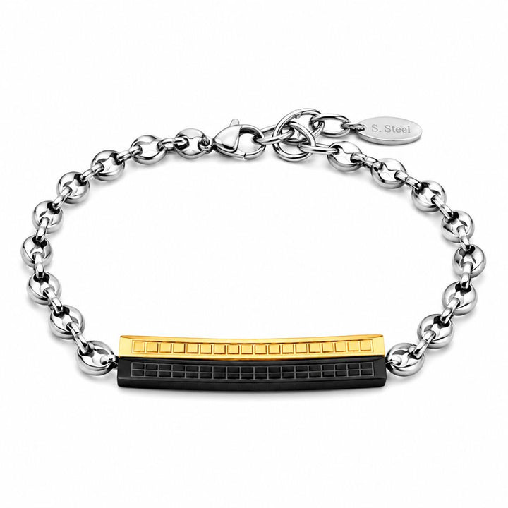 Pulsera de Acero para Hombre Bicolor Negro y Dorado
