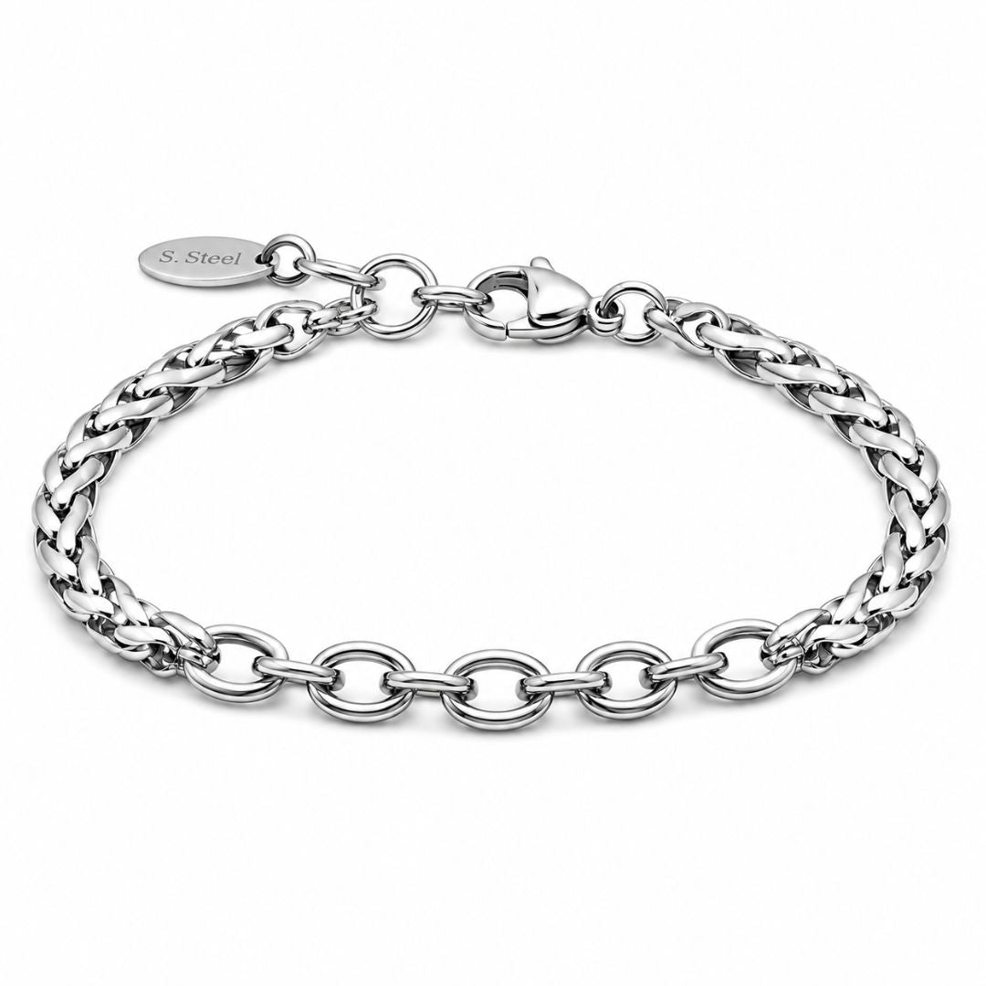 Pulsera de Acero para Hombre Trenzada Plateada