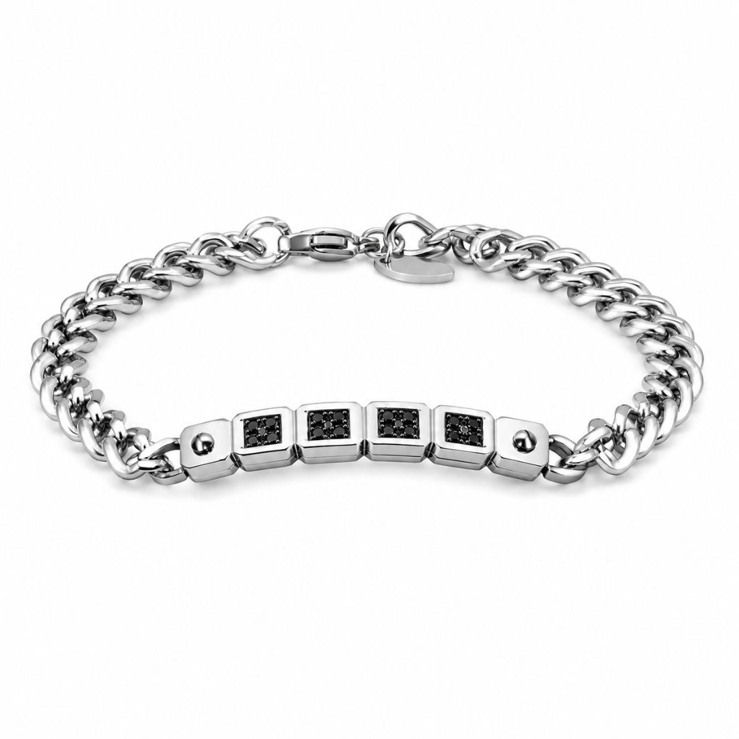 Pulsera de Acero para Hombre con Circonitas Negras
