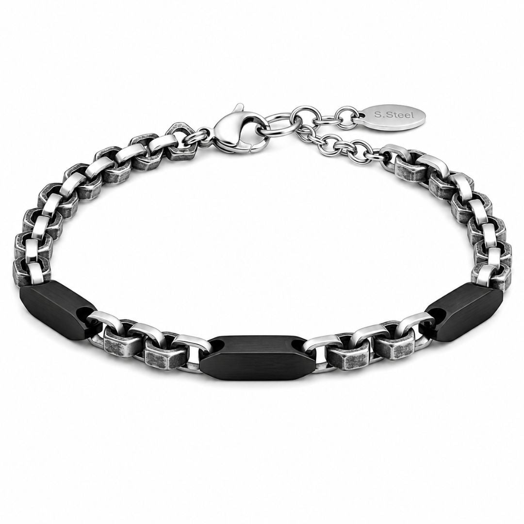 Pulsera de Acero para Hombre con Eslabones Negros