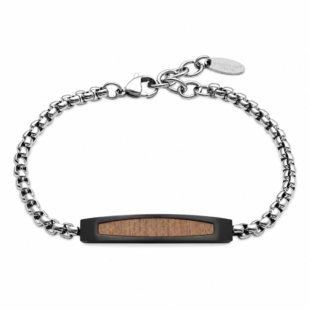 Pulsera de Acero para Hombre con Madera