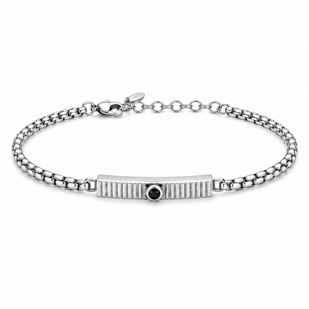 Pulsera de Acero para Hombre con Piedra Negra