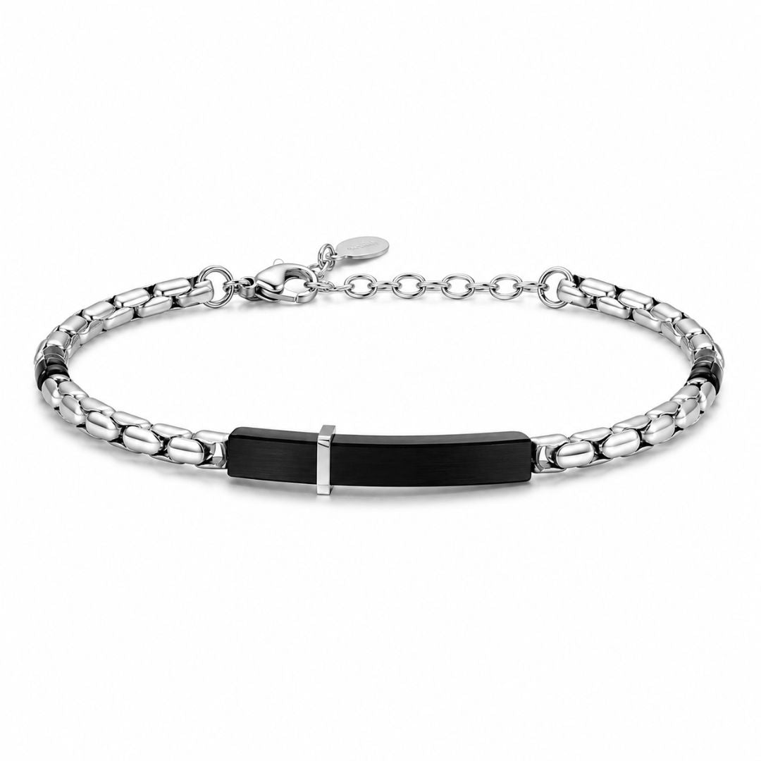 Pulsera de Acero para Hombre con Placa Negra
