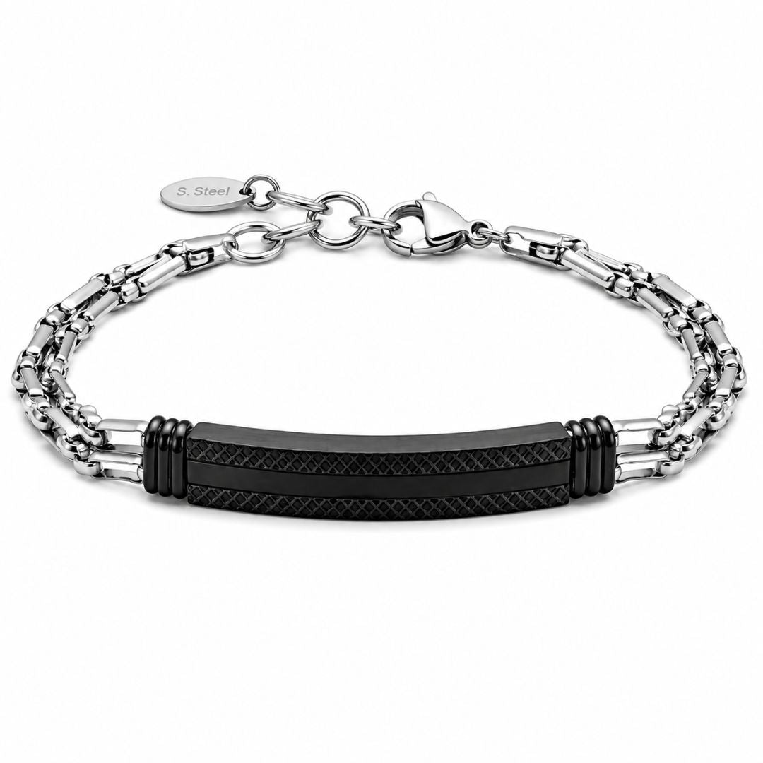 Pulsera de Acero para Hombre con Placa Negra Texturizada