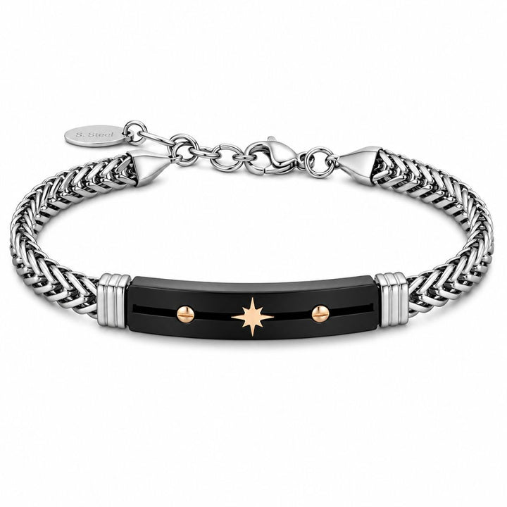 Pulsera de Acero para Hombre con Placa Negra y Estrella Dorada