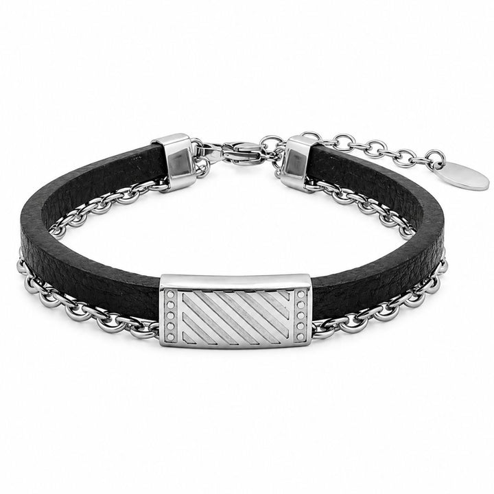 Pulsera de Cuero y Acero para Hombre con Placa Decorativa
