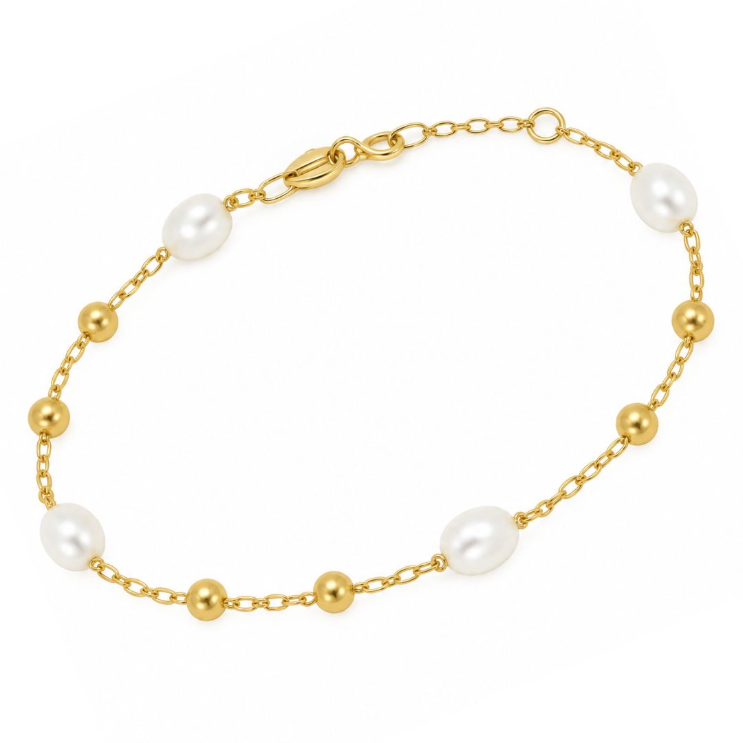 Pulsera de Oro 9K con Bolitas y Perlas