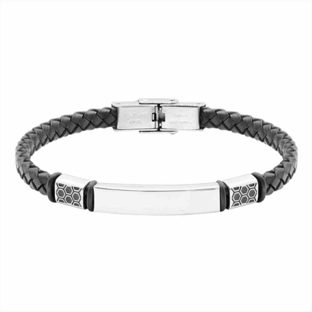 Pulsera de Piel Trenzada y Acero para Hombre