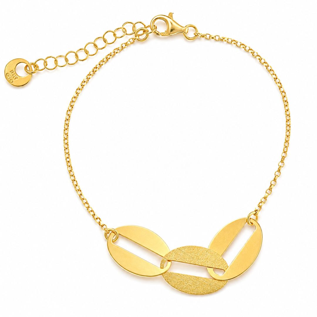 Pulsera de Plata Bañada en Oro con Tres Eslabones Ovalados