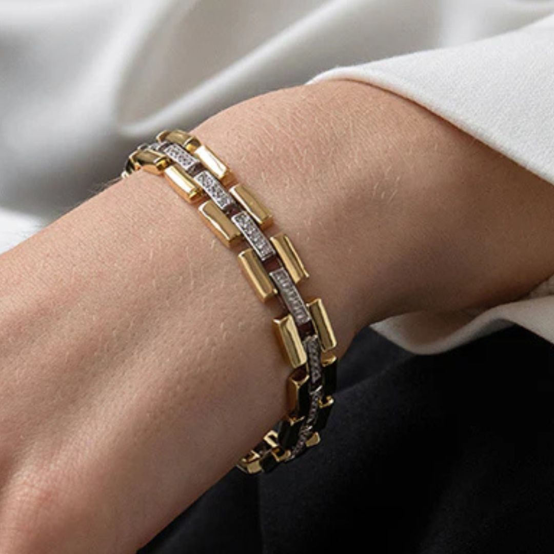 Pulsera de Plata de Ley 925 con Circonitas Diseño Moderno 18 cm