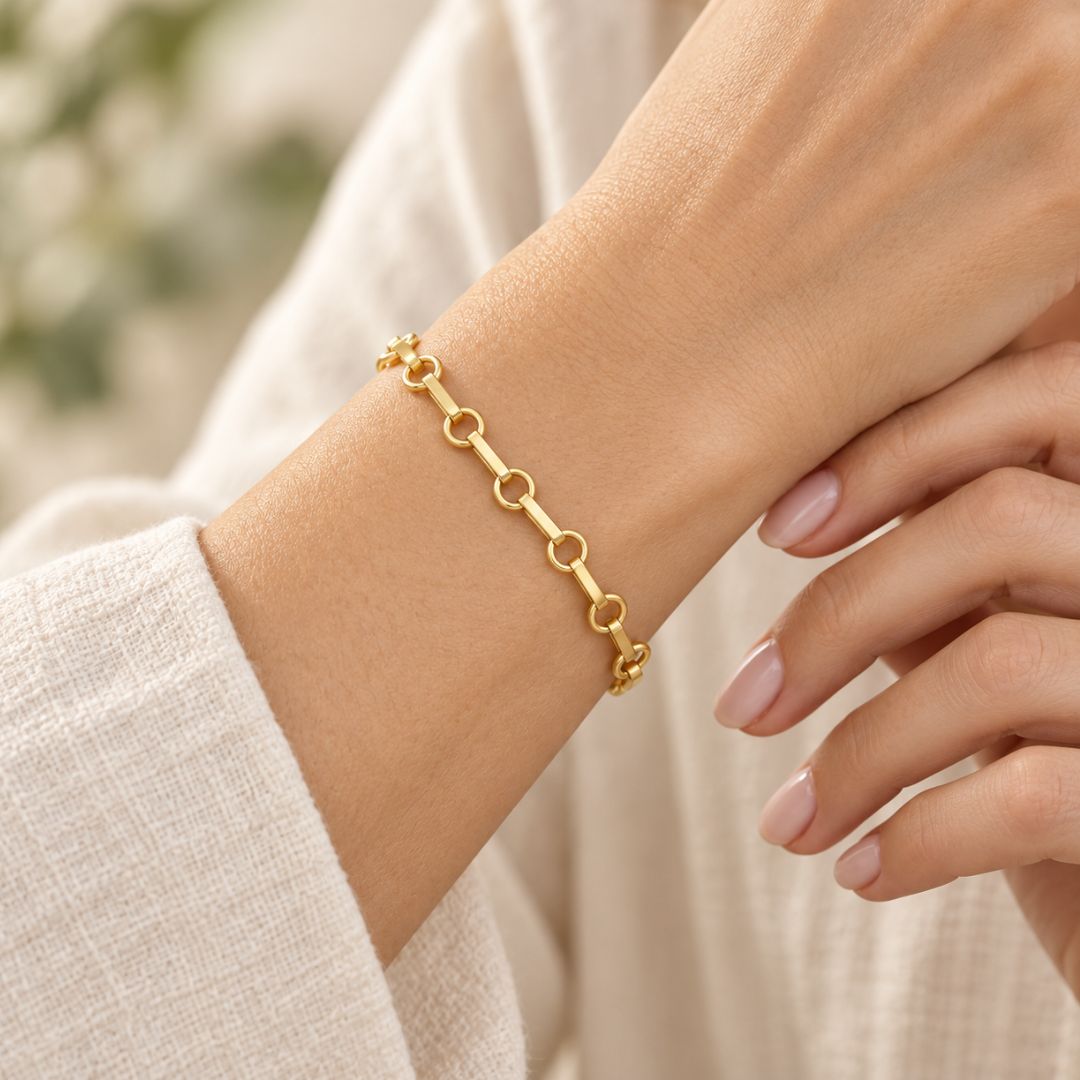 Pulsera de oro 18K con círculos y barritas · 4 mm