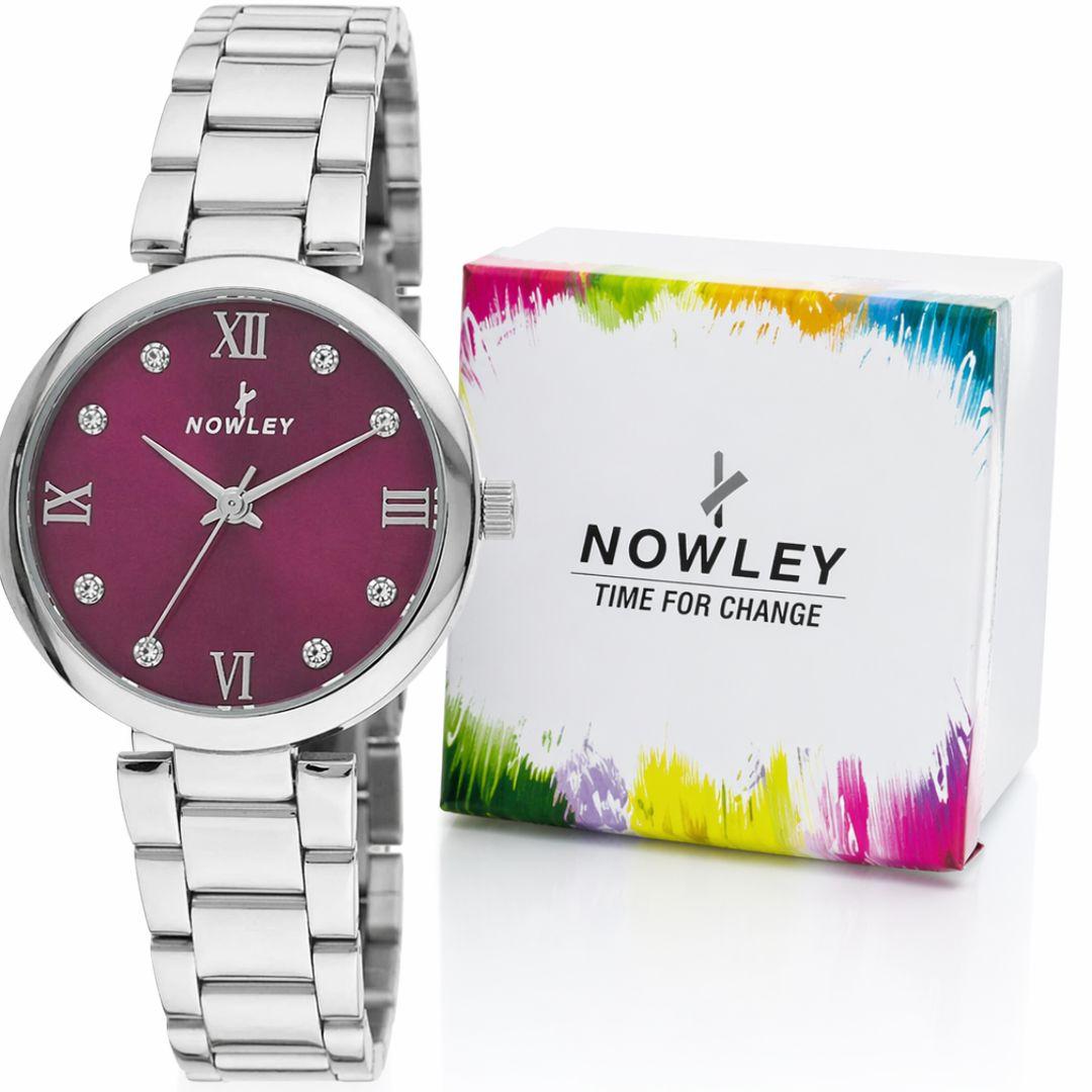 Reloj Nowley Mujer Acero Inoxidable Esfera Burdeos Elegante