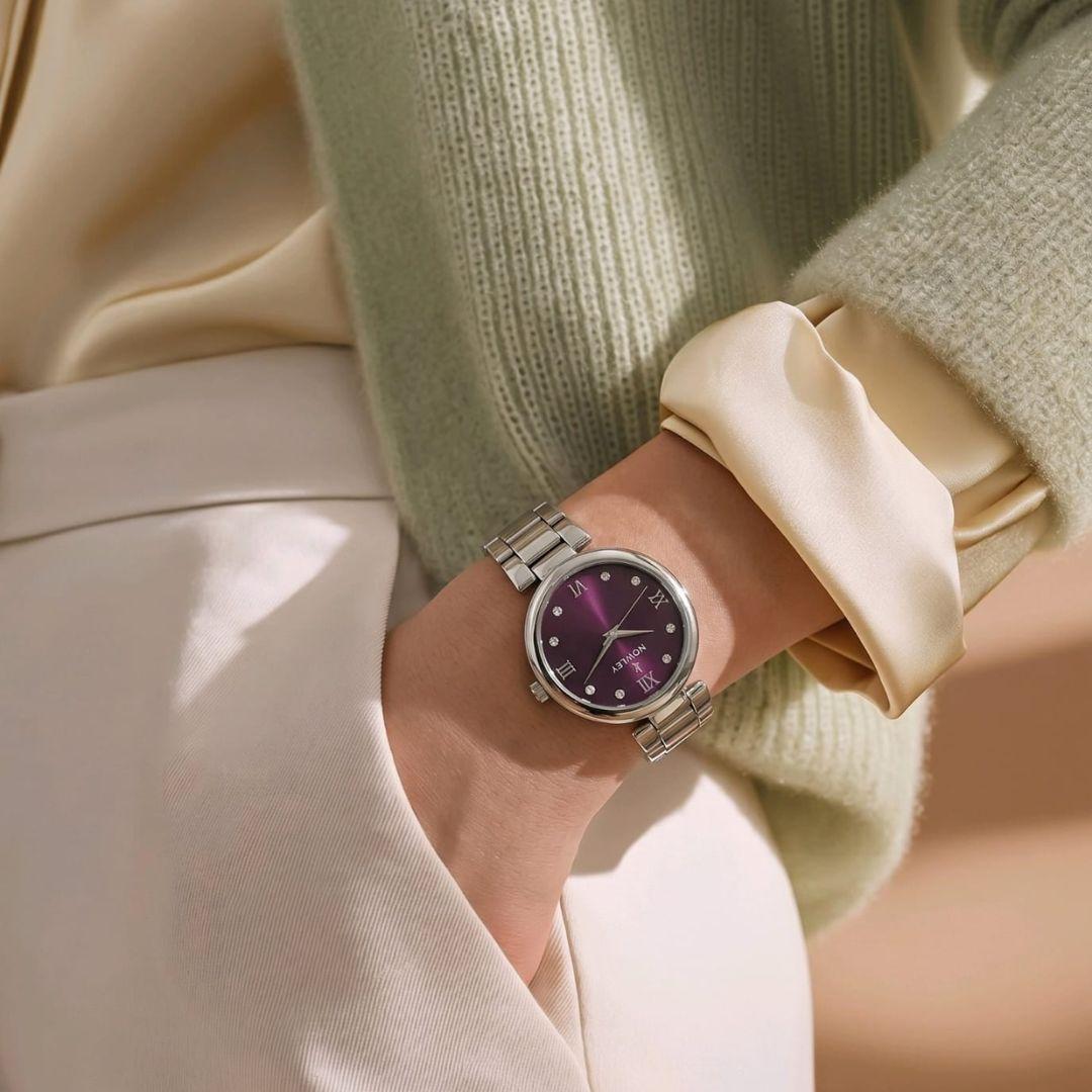Reloj Nowley Mujer Acero Inoxidable Esfera Burdeos Elegante