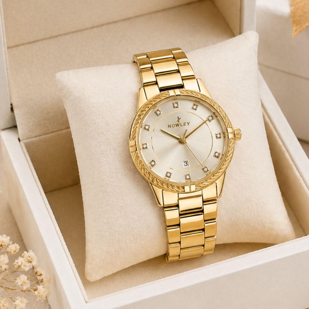 Reloj Nowley Mujer Dorado con Circonitas y Calendario - Colección Chic