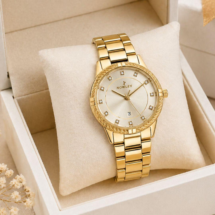 Reloj Nowley Mujer Dorado con Circonitas y Calendario - Colección Chic