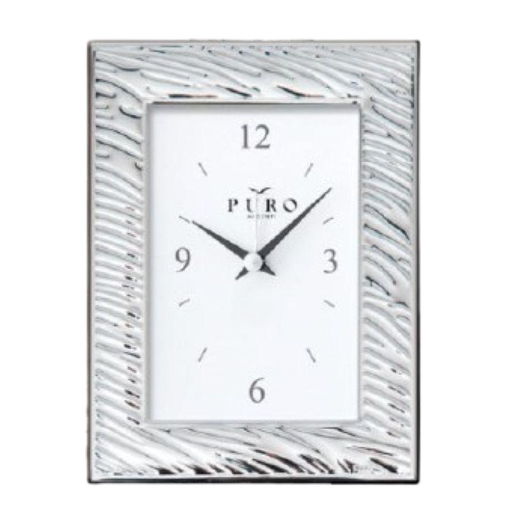 Reloj de Sobremesa en Plata Laminada 1ª Ley - Función Despertador y Base de Madera Oscura, Regalo Elegante