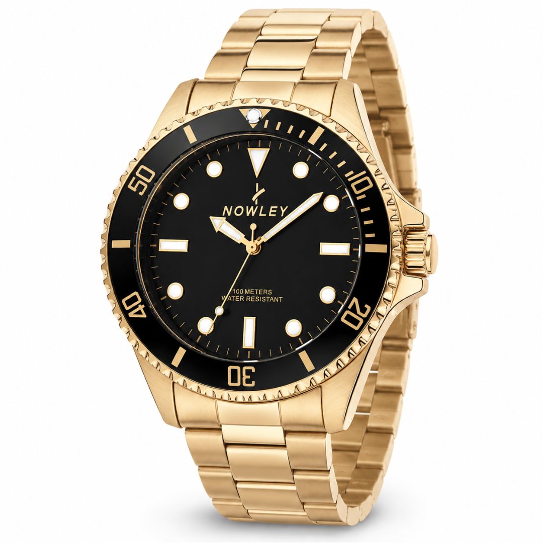 Reloj Nowley Hombre Acero Dorado con Bisel Giratorio