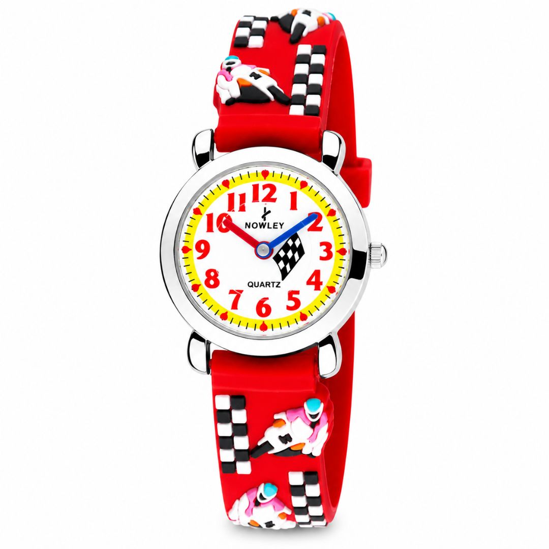 Reloj Nowley Infantil Rojo con Motos de Carreras 3D
