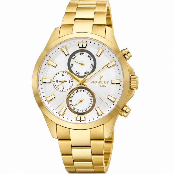 Reloj Nowley Multifunción de Acero Dorado con Esfera Plateada
