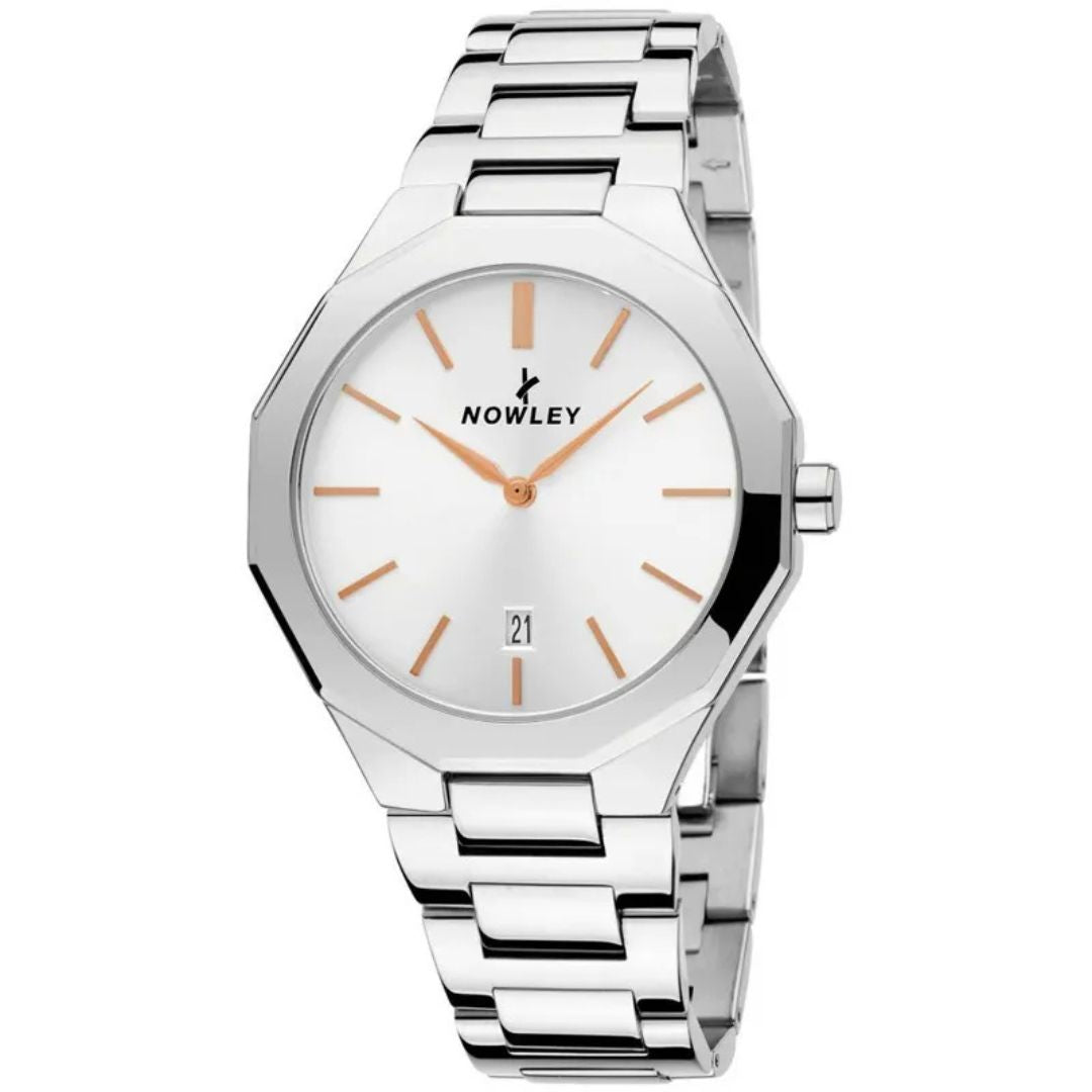 Reloj Nowley Prisma Hombre Acero Plateado Calendario