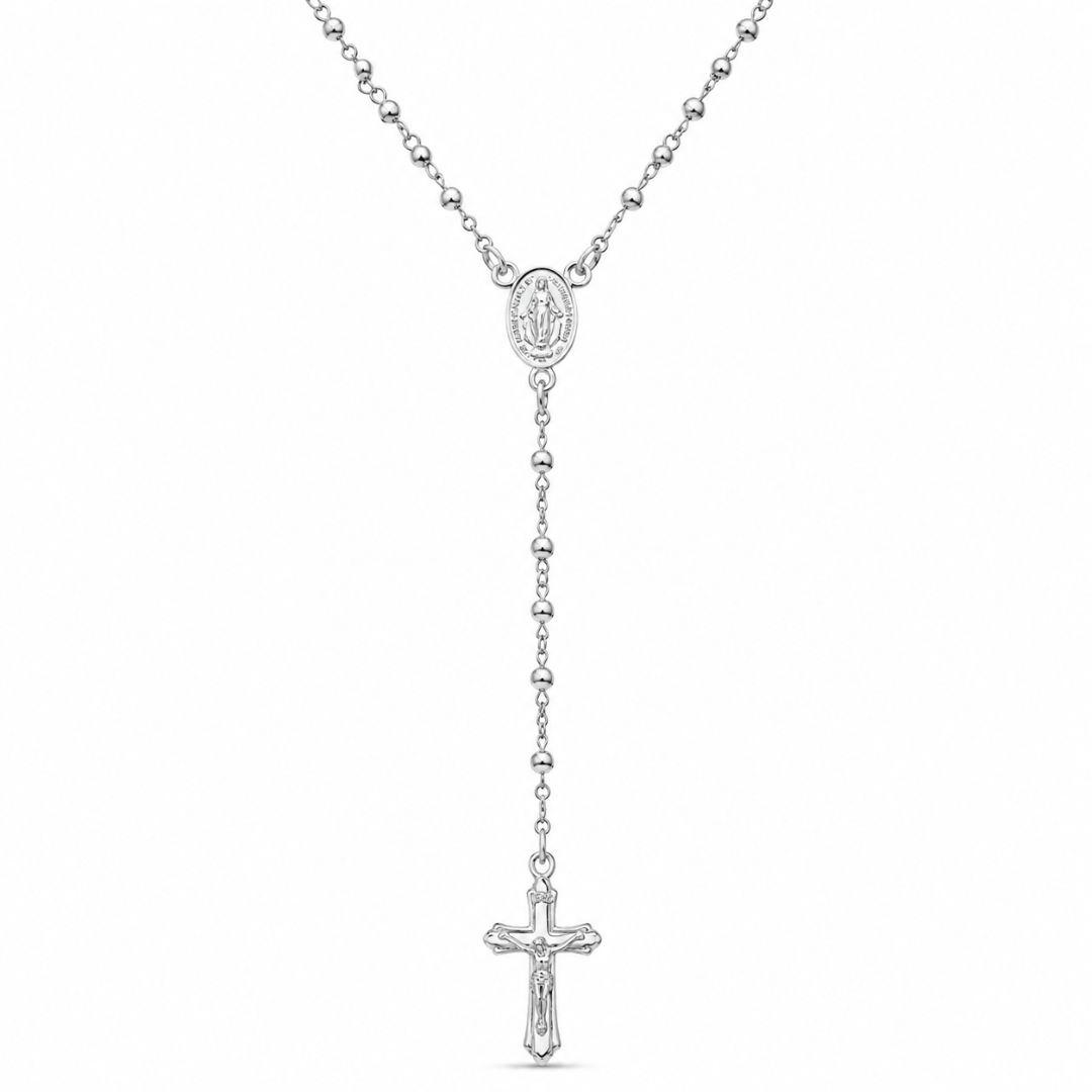 Rosario en Plata de Ley 925 con Virgen Milagrosa y cruz con Cristo – Devoción, elegancia y tradición en una joya única