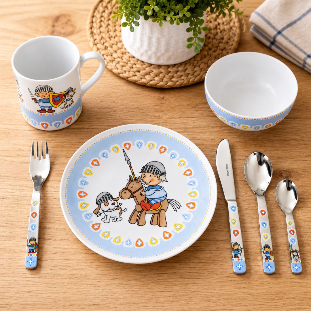 Set Vajilla y Cubiertos Infantiles Miko Caballero · 7 Piezas